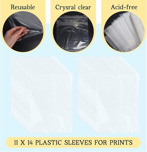 Klmnop 120 Pack 11" X 14" Self Sealing Crystal Clear Sleeves Storage Bags, Resealable Plastic Sleeves for 11X14 Photos Pictures Prints(Clear) in Saudi Arabia