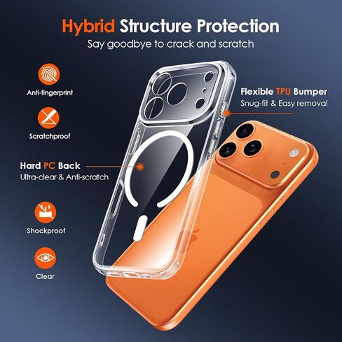 ivoler Magnetic Case for iPhone 17 Pro Max 6.9'' [Compatible with Magsafe] [15 FT Military Grade Protection] Magnetic Charger Case Bumper, Frosted Translucent Back for iPhone 17 Pro Max - Clear in Saudi Arabia