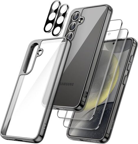 حافظة JETech 5 في 1 لهاتف Samsung Galaxy S24 Ultra 5G مع عبوتين لكل واقي شاشة من الزجاج المقوى وواقي عدسة الكاميرا، غطاء هاتف ممتص للصدمات غير أصفر اللون (شفاف) in Kuwait