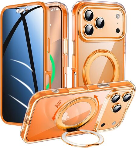 حافظة خصوصية لهاتف iPhone 17 Pro Max مع حامل 360 درجة [واقي شاشة مدمج مضاد للظهور] [حلقة مغناطيسية] غطاء حماية كامل للهاتف 17Pro مقاس 6.9 بوصة، شفاف in Saudi Arabia