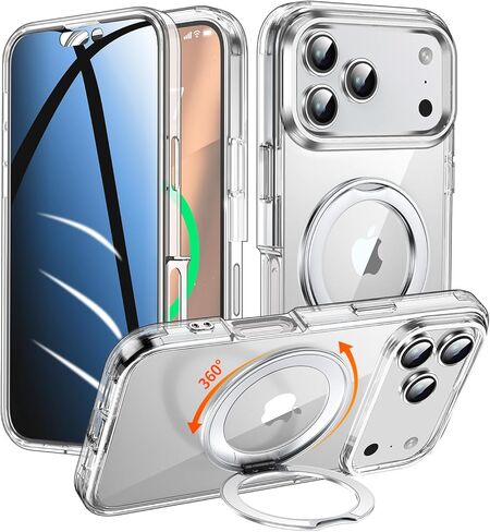 حافظة خصوصية لهاتف iPhone 17 Pro Max مع حامل 360 درجة [واقي شاشة مدمج مضاد للظهور] [حلقة مغناطيسية] غطاء حماية كامل للهاتف 17Pro مقاس 6.9 بوصة، شفاف in Saudi Arabia