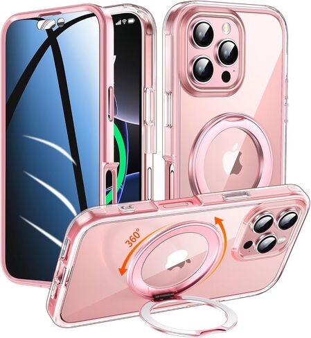 حافظة خصوصية لهاتف iPhone 17 Pro Max مع حامل 360 درجة [واقي شاشة مدمج مضاد للظهور] [حلقة مغناطيسية] غطاء حماية كامل للهاتف 17Pro مقاس 6.9 بوصة، شفاف in Saudi Arabia