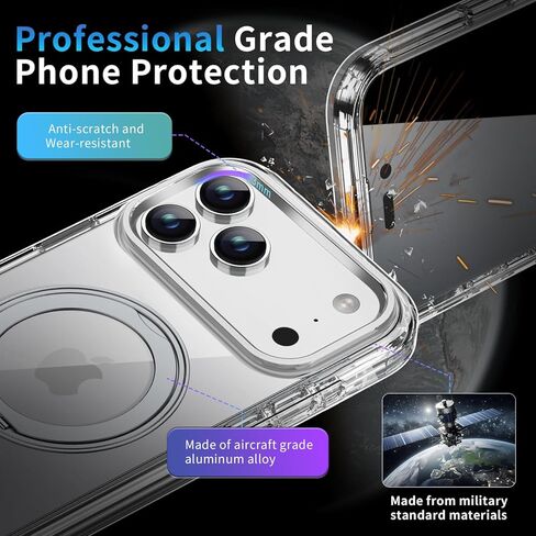 حافظة خصوصية لهاتف iPhone 17 Pro Max مع حامل 360 درجة [واقي شاشة مدمج مضاد للظهور] [حلقة مغناطيسية] غطاء حماية كامل للهاتف 17Pro مقاس 6.9 بوصة، شفاف in Saudi Arabia