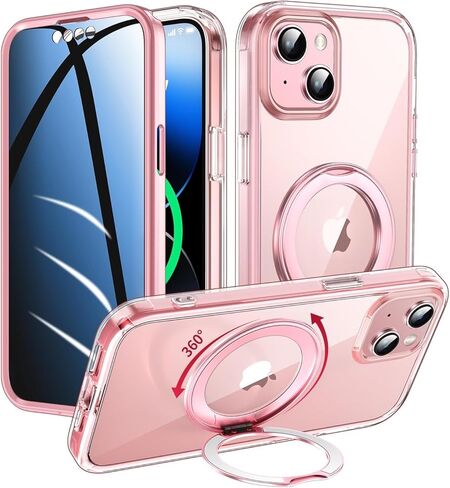 حافظة خصوصية لهاتف iPhone 17 Pro Max مع حامل 360 درجة [واقي شاشة مدمج مضاد للظهور] [حلقة مغناطيسية] غطاء حماية كامل للهاتف 17Pro مقاس 6.9 بوصة، شفاف in Saudi Arabia