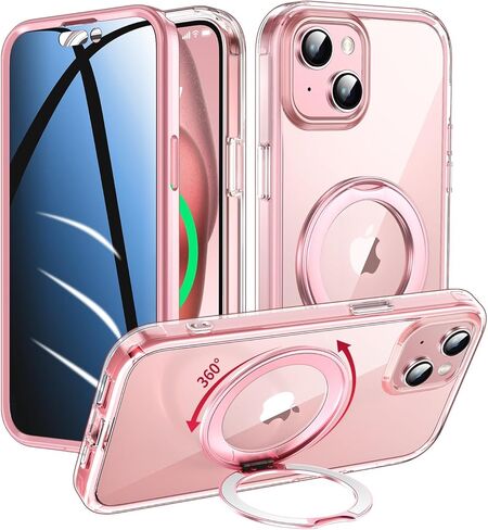 حافظة خصوصية لهاتف iPhone 17 Pro Max مع حامل 360 درجة [واقي شاشة مدمج مضاد للظهور] [حلقة مغناطيسية] غطاء حماية كامل للهاتف 17Pro مقاس 6.9 بوصة، شفاف in Saudi Arabia