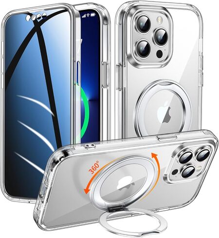 حافظة خصوصية لهاتف iPhone 17 Pro Max مع حامل 360 درجة [واقي شاشة مدمج مضاد للظهور] [حلقة مغناطيسية] غطاء حماية كامل للهاتف 17Pro مقاس 6.9 بوصة، شفاف in Kuwait