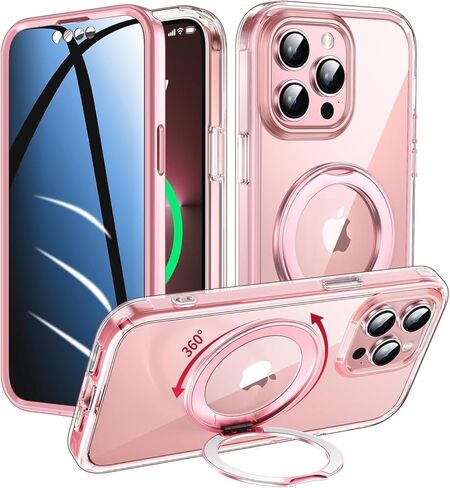 حافظة خصوصية لهاتف iPhone 17 Pro Max مع حامل 360 درجة [واقي شاشة مدمج مضاد للظهور] [حلقة مغناطيسية] غطاء حماية كامل للهاتف 17Pro مقاس 6.9 بوصة، شفاف in Saudi Arabia