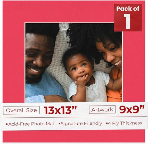 13x13 Mat Bevel Cut for 9x9 Photos - Precut Fresh Linen Canvas Square Shaped Photo Mat Board Opening - Acid Free Matte to Protect Your Pictures - Bevel Cut for Family Photos, Pack of 1 Matboard Show in Kuwait