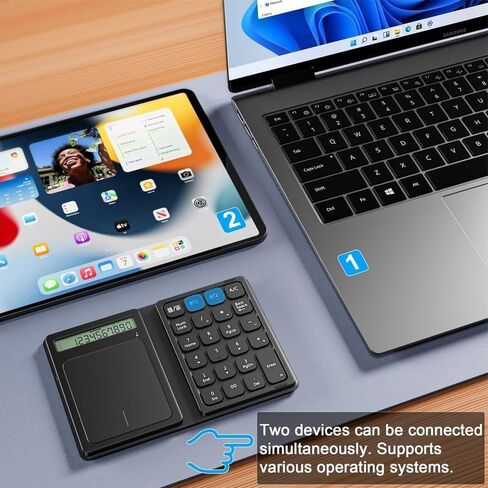 Leather Folding Bluetooth Number Pad Touchpad with Calculato Keypad Bluetooth 5.0, Multi-Device Connectivity, Portable Numeric Travel Keypad 23-Keys for Windows 10/11 Tablet, PC, Laptop in Saudi Arabia