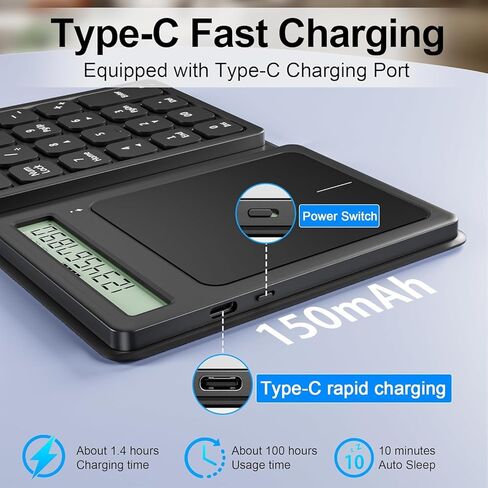 Leather Folding Bluetooth Number Pad Touchpad with Calculato Keypad Bluetooth 5.0, Multi-Device Connectivity, Portable Numeric Travel Keypad 23-Keys for Windows 10/11 Tablet, PC, Laptop in Saudi Arabia