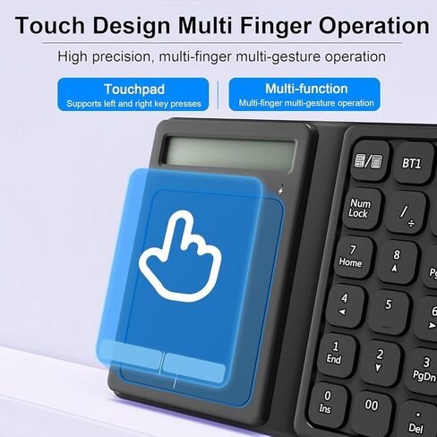 Leather Folding Bluetooth Number Pad Touchpad with Calculato Keypad Bluetooth 5.0, Multi-Device Connectivity, Portable Numeric Travel Keypad 23-Keys for Windows 10/11 Tablet, PC, Laptop in Saudi Arabia