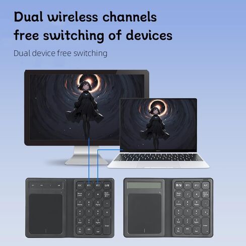 Leather Folding Bluetooth Number Pad Touchpad with Calculato Keypad Bluetooth 5.0, Multi-Device Connectivity, Portable Numeric Travel Keypad 23-Keys for Windows 10/11 Tablet, PC, Laptop in Saudi Arabia