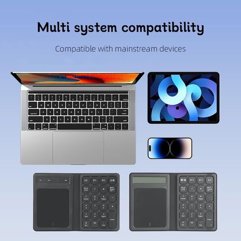 Leather Folding Bluetooth Number Pad Touchpad with Calculato Keypad Bluetooth 5.0, Multi-Device Connectivity, Portable Numeric Travel Keypad 23-Keys for Windows 10/11 Tablet, PC, Laptop in Saudi Arabia