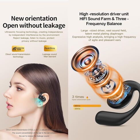 سماعات أذن للنوم من CYBERDRIVE، سماعات أذن جانبية مفتوحة للأذن، سماعات أذن لاسلكية لمدة 60+ ساعة، سماعات رأس ستيريو عالية الدقة، سماعات أذن مع خطافات للأذن، سماعات رياضية للتمرين والجري والسفر in Kuwait