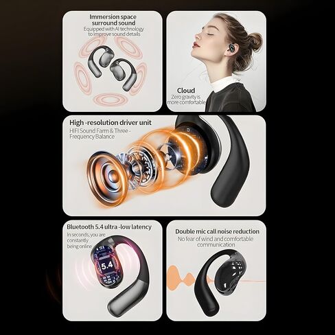 سماعات أذن للنوم من CYBERDRIVE، سماعات أذن جانبية مفتوحة للأذن، سماعات أذن لاسلكية لمدة 60+ ساعة، سماعات رأس ستيريو عالية الدقة، سماعات أذن مع خطافات للأذن، سماعات رياضية للتمرين والجري والسفر in Kuwait