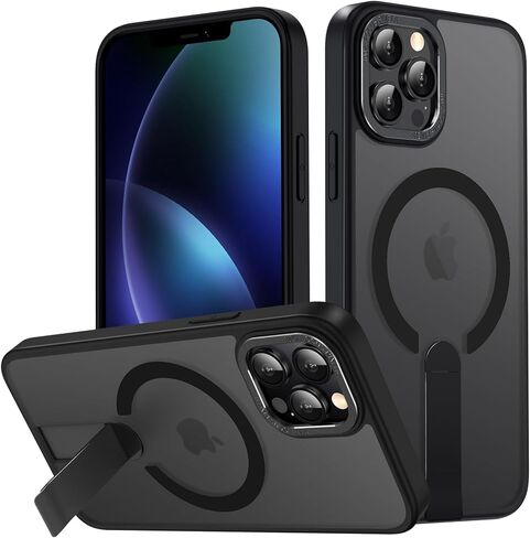 حافظة لهاتف iPhone 13 مع مسند، [حامل غير مرئي] متوافق مع MagSafe، حماية من الدرجة العسكرية مضادة للانزلاق ومضادة للصدمات، حافظة هاتف مغناطيسية نحيفة شفافة لهاتف iPhone 13 (أرجواني) in Kuwait