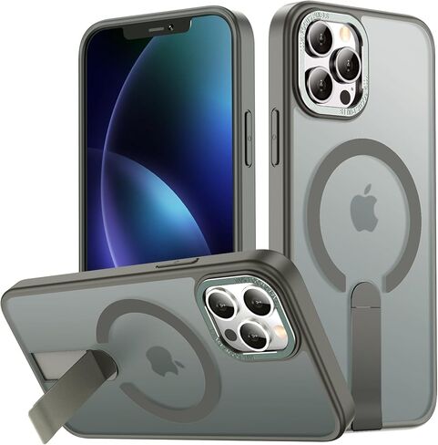 حافظة لهاتف iPhone 13 مع مسند، [حامل غير مرئي] متوافق مع MagSafe، حماية من الدرجة العسكرية مضادة للانزلاق ومضادة للصدمات، حافظة هاتف مغناطيسية نحيفة شفافة لهاتف iPhone 13 (أرجواني) in Saudi Arabia