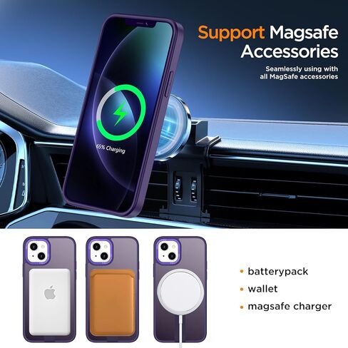 حافظة لهاتف iPhone 13 مع مسند، [حامل غير مرئي] متوافق مع MagSafe، حماية من الدرجة العسكرية مضادة للانزلاق ومضادة للصدمات، حافظة هاتف مغناطيسية نحيفة شفافة لهاتف iPhone 13 (أرجواني) in Saudi Arabia