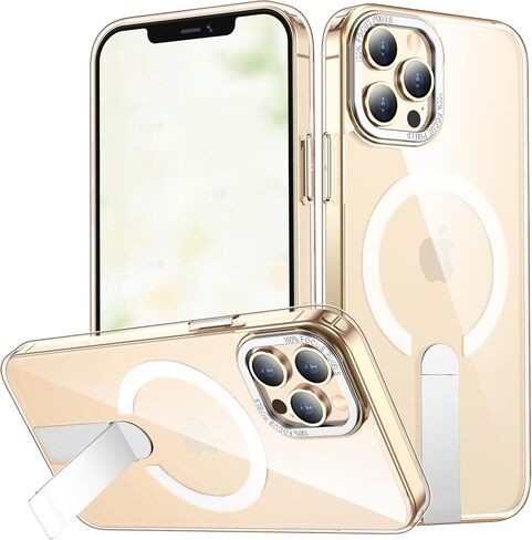 حافظة لهاتف iPhone 13 مع مسند، [حامل غير مرئي] متوافق مع MagSafe، حماية من الدرجة العسكرية مضادة للانزلاق ومضادة للصدمات، حافظة هاتف مغناطيسية نحيفة شفافة لهاتف iPhone 13 (أرجواني) in Saudi Arabia