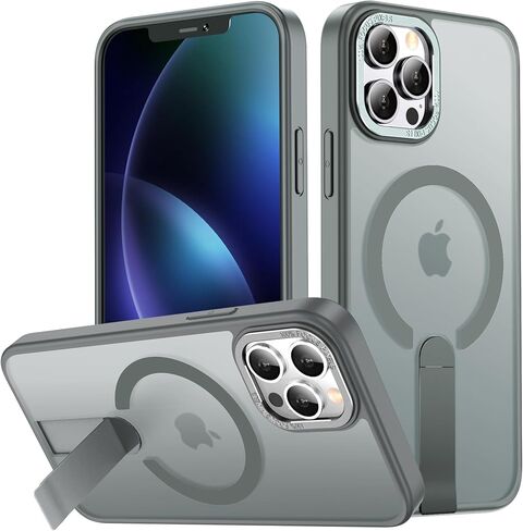 حافظة لهاتف iPhone 13 مع مسند، [حامل غير مرئي] متوافق مع MagSafe، حماية من الدرجة العسكرية مضادة للانزلاق ومضادة للصدمات، حافظة هاتف مغناطيسية نحيفة شفافة لهاتف iPhone 13 (أرجواني) in Saudi Arabia