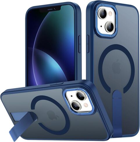 حافظة لهاتف iPhone 13 مع مسند، [حامل غير مرئي] متوافق مع MagSafe، حماية من الدرجة العسكرية مضادة للانزلاق ومضادة للصدمات، حافظة هاتف مغناطيسية نحيفة شفافة لهاتف iPhone 13 (أرجواني) in Saudi Arabia