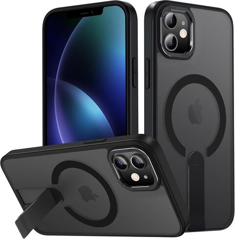 حافظة لهاتف iPhone 13 مع مسند، [حامل غير مرئي] متوافق مع MagSafe، حماية من الدرجة العسكرية مضادة للانزلاق ومضادة للصدمات، حافظة هاتف مغناطيسية نحيفة شفافة لهاتف iPhone 13 (أرجواني) in Saudi Arabia