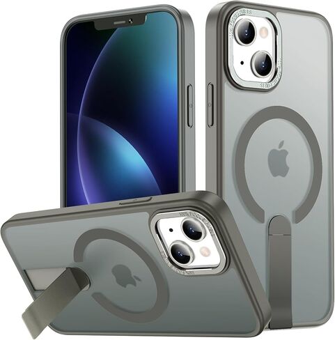 حافظة لهاتف iPhone 13 مع مسند، [حامل غير مرئي] متوافق مع MagSafe، حماية من الدرجة العسكرية مضادة للانزلاق ومضادة للصدمات، حافظة هاتف مغناطيسية نحيفة شفافة لهاتف iPhone 13 (أرجواني) in Saudi Arabia