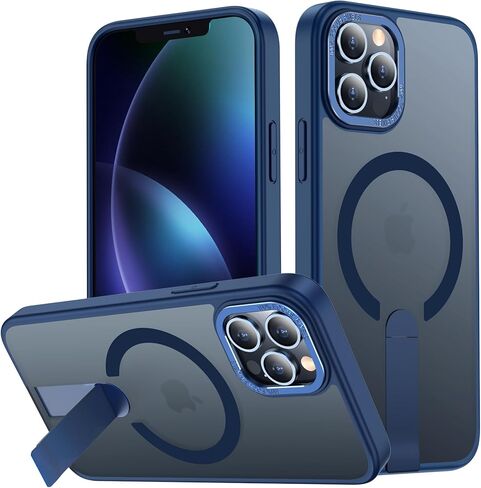 حافظة لهاتف iPhone 13 مع مسند، [حامل غير مرئي] متوافق مع MagSafe، حماية من الدرجة العسكرية مضادة للانزلاق ومضادة للصدمات، حافظة هاتف مغناطيسية نحيفة شفافة لهاتف iPhone 13 (أرجواني) in Saudi Arabia