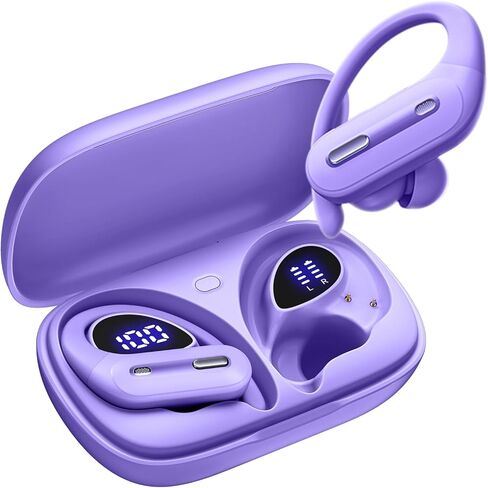 Wireless Earbuds Bluetooth 5.3 with 90H Playtime, Over-Ear Sports Headphones with Earhooks, Wireless Charging Case & LED Power Display, Waterproof for Workout in Saudi Arabia