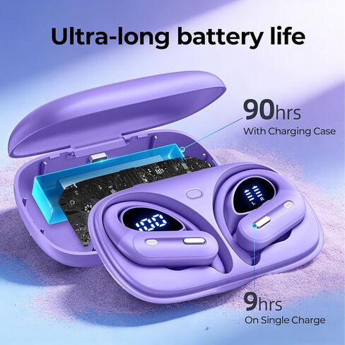 Wireless Earbuds Bluetooth 5.3 with 90H Playtime, Over-Ear Sports Headphones with Earhooks, Wireless Charging Case & LED Power Display, Waterproof for Workout in Saudi Arabia