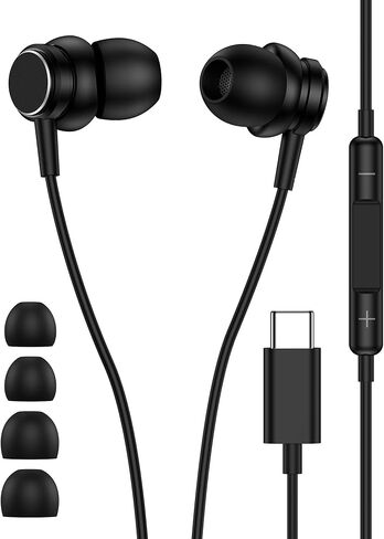 سماعات رأس سلكية USB C مع ميكروفون لـ Google Pixel 10/9، سماعات أذن سلكية بخاصية إلغاء الضوضاء Pixel سماعات أذن USBC لأجهزة iPhone 17 16 Pro، سماعات داخل الأذن لـ Google وApple AirPods Type C Plug in Kuwait