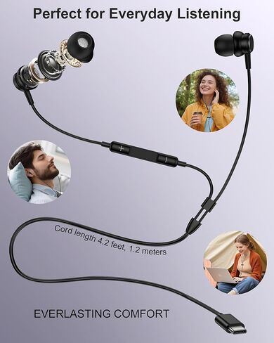 سماعات رأس سلكية USB C مع ميكروفون لـ Google Pixel 10/9، سماعات أذن سلكية بخاصية إلغاء الضوضاء Pixel سماعات أذن USBC لأجهزة iPhone 17 16 Pro، سماعات داخل الأذن لـ Google وApple AirPods Type C Plug in Kuwait