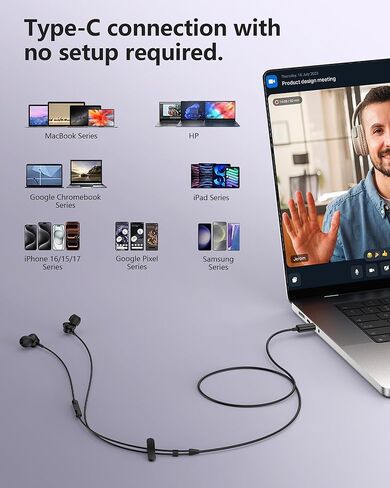 سماعات رأس سلكية USB C مع ميكروفون لـ Google Pixel 10/9، سماعات أذن سلكية بخاصية إلغاء الضوضاء Pixel سماعات أذن USBC لأجهزة iPhone 17 16 Pro، سماعات داخل الأذن لـ Google وApple AirPods Type C Plug in Kuwait