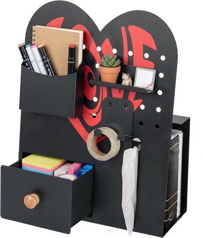 Metal Pegboard Desk Organizer - Freestanding Makeup Organizer Magnetic Board with Drawer, Holder, Hooks, Storage Slot for Home Decor, Office Supplies Stationery Tools Accessories Box - White in Saudi Arabia