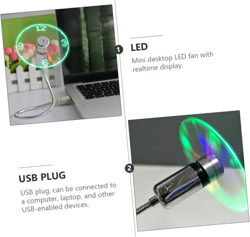 مروحة ساعة USB محمولة صغيرة من DECHOUS قابلة لإعادة الشحن مع شاشة عرض LED للكمبيوتر المحمول وسطح المكتب، أداة تبريد مريحة على مدار الساعة وامضة in Kuwait