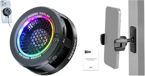 NEEWER Basics PA069 Magnetic Phone Cooler + PA119 Magnetic Gym Phone Holder, Low Noise USB Cooling Fan with Smart Temp Control, RGB Light, Compatible with MagSafe iPhone iPad Samsung for Gaming in Saudi Arabia