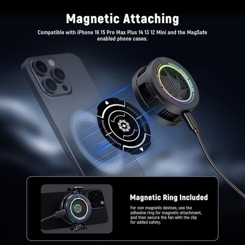 NEEWER Basics PA069 Magnetic Phone Cooler + PA119 Magnetic Gym Phone Holder, Low Noise USB Cooling Fan with Smart Temp Control, RGB Light, Compatible with MagSafe iPhone iPad Samsung for Gaming in Saudi Arabia