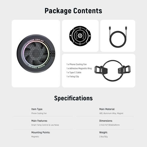 NEEWER Basics PA069 Magnetic Phone Cooler + PA119 Magnetic Gym Phone Holder, Low Noise USB Cooling Fan with Smart Temp Control, RGB Light, Compatible with MagSafe iPhone iPad Samsung for Gaming in Saudi Arabia