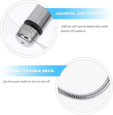 DOITOOL 2 Pcs Mini USB LED Fans Silver, Flexible Portable Desktop Cooling Fans with Colorful LED Lights for Office, Home, and Travel Use in Saudi Arabia