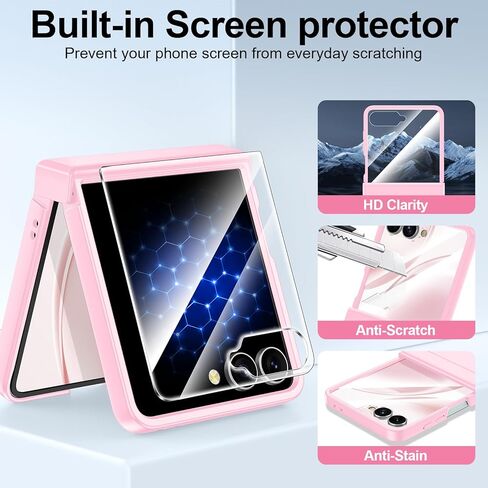 حافظة Btscase لهاتف Samsung Galaxy Z Flip 7 2025 مع حماية مفصلية وواقي شاشة مدمج، حماية من السقوط من الدرجة العسكرية، غطاء هاتف متين مقاوم للصدمات لكامل الجسم مضاد لبصمات الأصابع، وردي in Kuwait