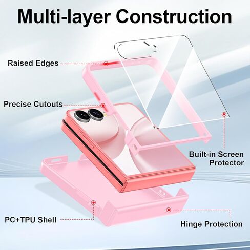 حافظة Btscase لهاتف Samsung Galaxy Z Flip 7 2025 مع حماية مفصلية وواقي شاشة مدمج، حماية من السقوط من الدرجة العسكرية، غطاء هاتف متين مقاوم للصدمات لكامل الجسم مضاد لبصمات الأصابع، وردي in Kuwait