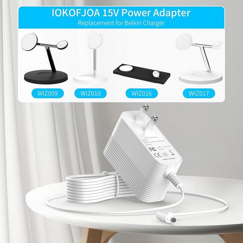 15V DC Power Adapter for Belkin Boost Charge Pro Compatible with Belkin WIZ009 K7SWIZ009 WIZ010 WIZ016 WIZ017 WIZ017TT WH BK 3-in-1 Charging Station 2ACR040G NJ 2ACR040GNJ Power Cord Charger in Saudi Arabia