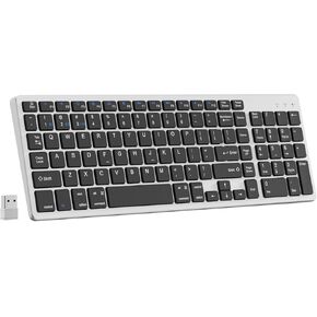 لوحة مفاتيح بلوتوث لاسلكية نحيفة - تصميم US QWERTY، فائق الهدوء، مستقبل USB 2.4 جيجا هرتز، اتصال التوصيل والتشغيل، متوافق مع أنظمة iOS/Android/Windows - فضي أبيض in Kuwait