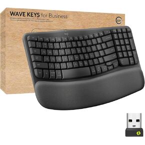 Logitech Wave Keys for Business، لوحة مفاتيح لاسلكية مريحة مع مسند راحة اليد مبطن، تقنية Logi Bolt الآمنة، بلوتوث، متوافقة مع Windows/Mac/Chrome/Linux - جرافيت (متجدد) in Kuwait