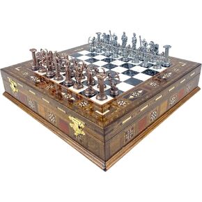 Luxury Greek Mythology Themed Chess Set- 12 inch Handmade Mosaic Chessboard with Storage- Ancient Greek Gods Inspired Metal Chess Pieces (Red Pearl) in Saudi Arabia