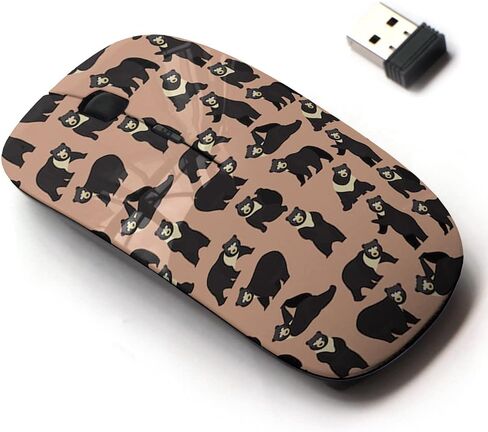 2.4G Wireless Mouse with Cute Pattern Design for All Laptops and Desktops with Nano Receiver - Black Bear on Brown in Saudi Arabia