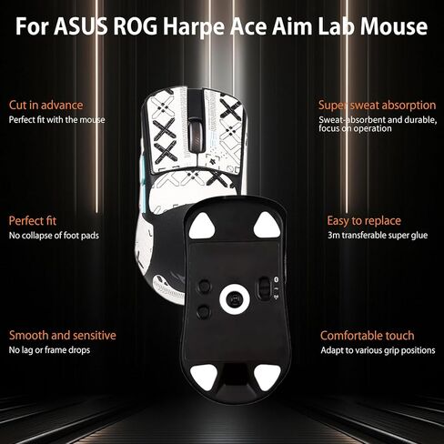 Mouse Grip Tape Full Coverage for ASUS ROG Harpe Ace Aim Lab, Self-Adhesive Sweat-Resistant Professional Mice Upgrade Kit,Mouse Feet Skates(Foot pad + White Mouse Grip Tape) in Saudi Arabia