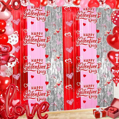 Galentines Backdrop Galentines Day Decorations: Foil Fringe Curtains Backdrop Valentines Party Decorations 2 Pack 3.3 X 6.6 Ft Red Pink Silver Tinsel Galentines Day Backdrop in Saudi Arabia