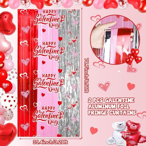 Galentines Backdrop Galentines Day Decorations: Foil Fringe Curtains Backdrop Valentines Party Decorations 2 Pack 3.3 X 6.6 Ft Red Pink Silver Tinsel Galentines Day Backdrop in Saudi Arabia