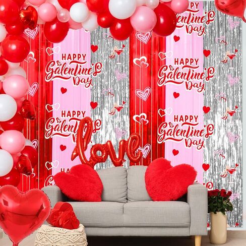 Galentines Backdrop Galentines Day Decorations: Foil Fringe Curtains Backdrop Valentines Party Decorations 2 Pack 3.3 X 6.6 Ft Red Pink Silver Tinsel Galentines Day Backdrop in Saudi Arabia